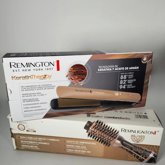 Combo Remington Plancha keratina + Cepillo Secador